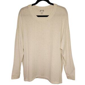 Three Dots Cream Speckled Crewneck Long Sleeve Tee